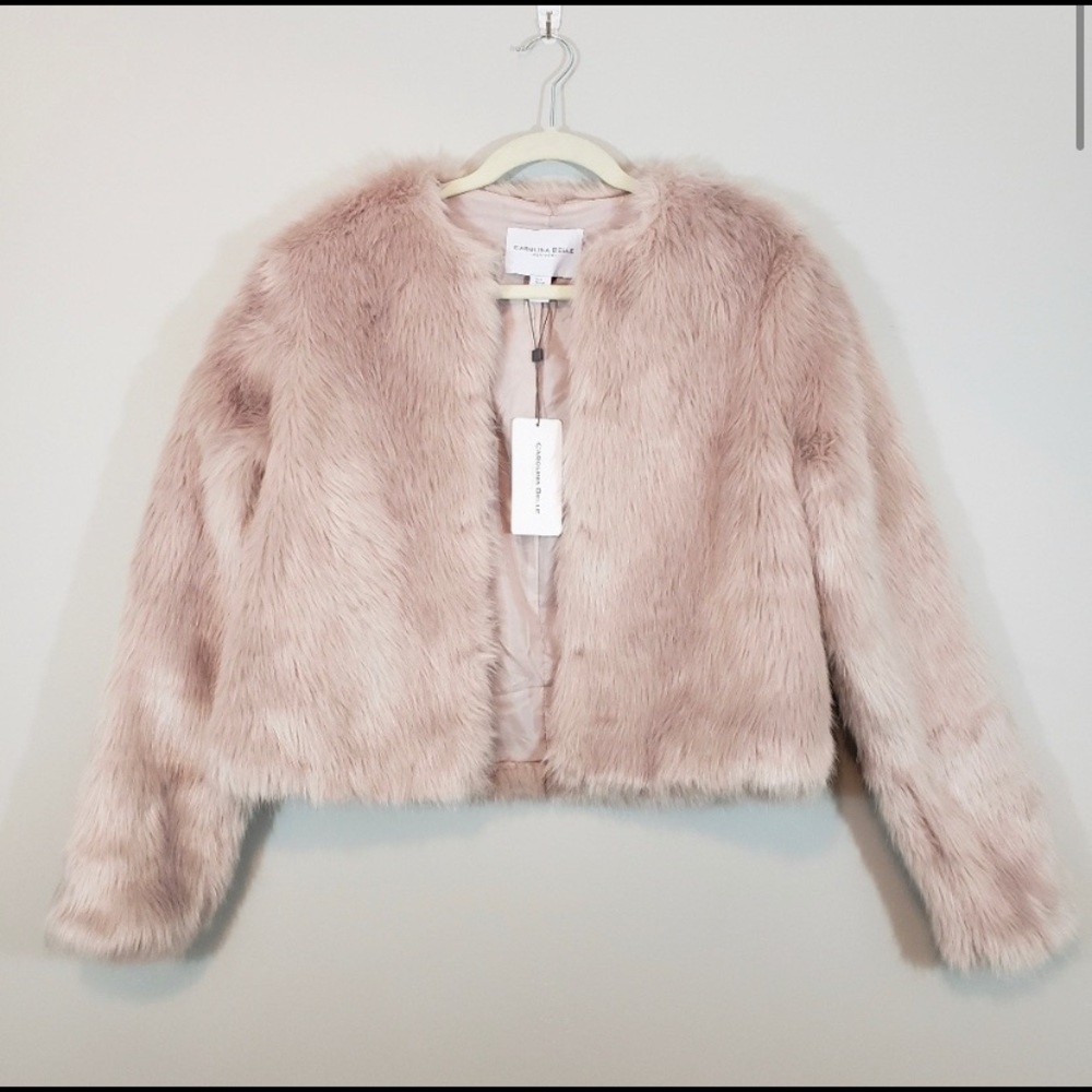 Blush Pink Faux Fur Jacket Size S